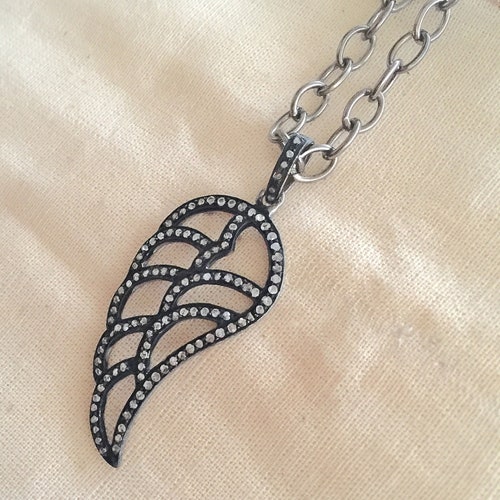 Diamond Oxidised Sterling Silver shops Leaf Pendant