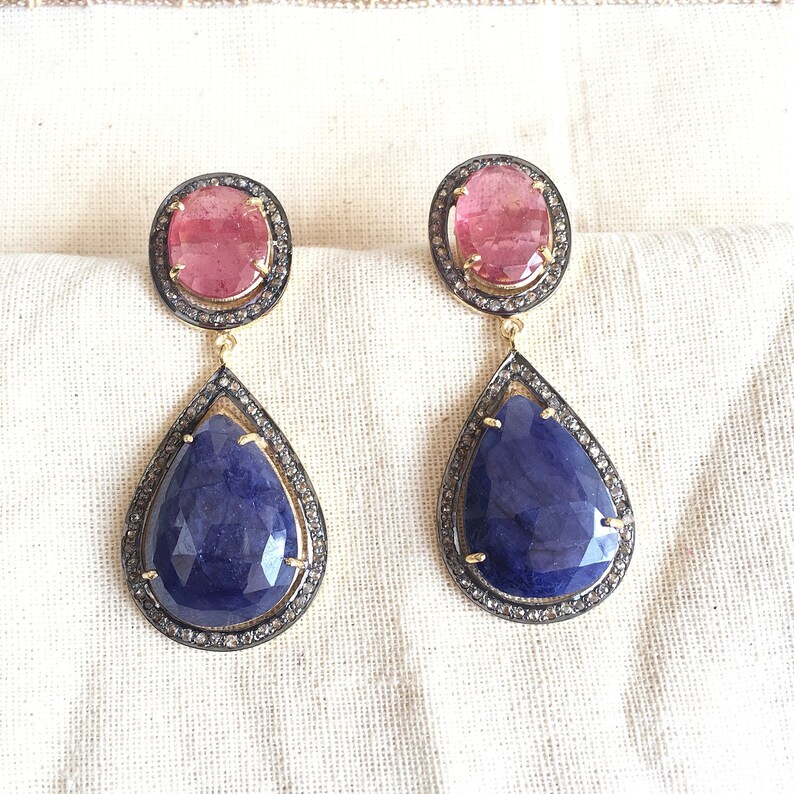 Diamond Sapphire Sterling Silver Earring