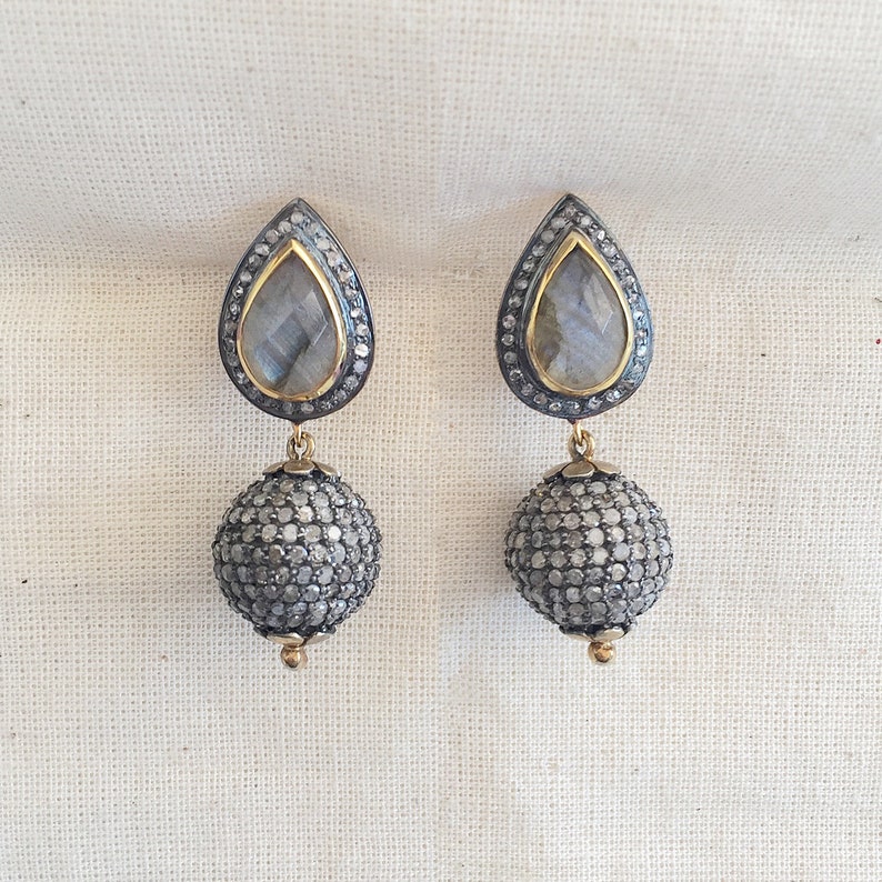 Diamond /& Labradorite Sterling Silver Beaded Earring