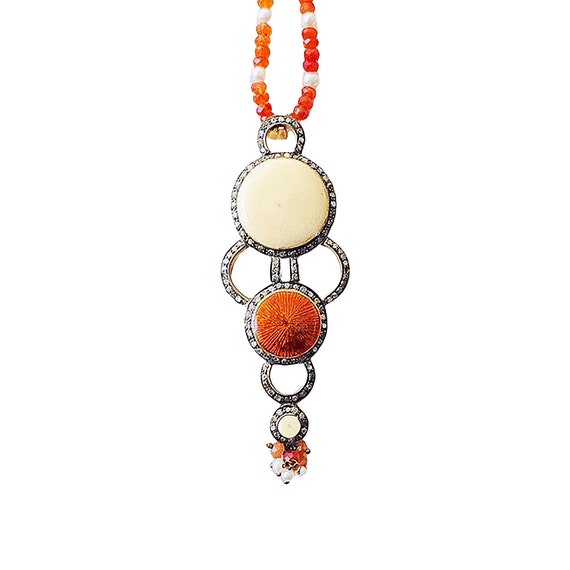 Diamond,Carnelian Oxidized Sterling Silver & 14K … - image 1