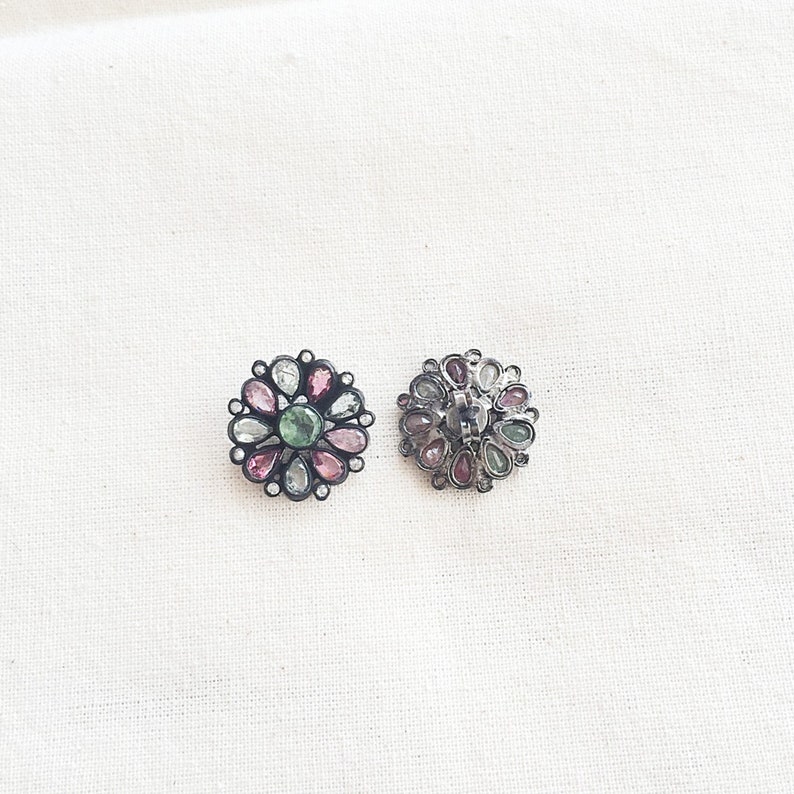 Multi Colored Tourmaline /& Diamond Oxidized Sterling Silver Stud Earring