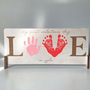 Baby's First Valentine's Day Footprint Art | 2024 Valentine's Day Handprint Keepsake | Gift For New Baby | My First Valentine's Day Sign