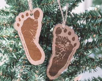 Baby Footprints Wooden Ornament | Newborn FootPrint Keepsake | Gift For New Mom | First Christmas Baby Ornament | 2023 Baby Ornament