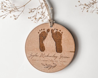 Personalized Baby Stats Wooden Ornament | Newborn FootPrint Keepsake | New Baby Gift | First Christmas Baby Ornament | 2023 Baby Ornament