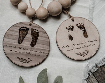 Personalized Baby Stats Wooden Ornament | Newborn FootPrint Keepsake | New Baby Gift | First Christmas Baby Ornament | 2022 Baby Ornament