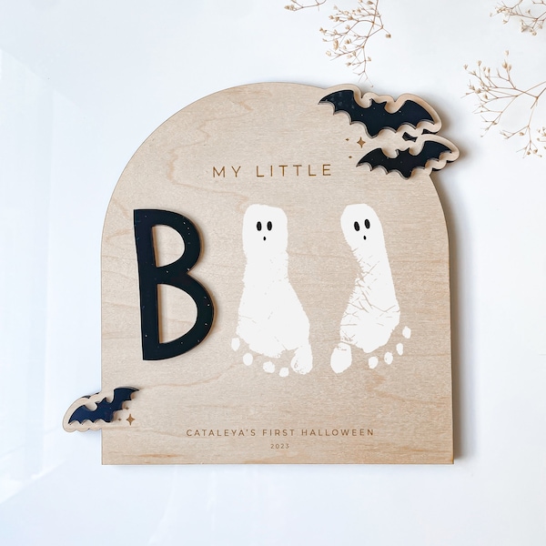DIY Halloween Footprint Art | Baby’s First Halloween Keepsake | Gift For Mom | Halloween Kid Craft | My Little Boo Sign | Ghost Craft | 2024