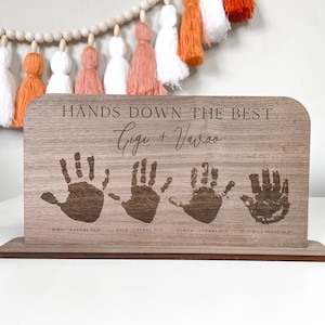Engraved Handprint Sign | Personalized Handprint Keepsake | Hands Down | Gift For Family | Mother&#39;s Day | Gift For Grandparents