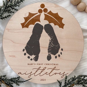 Mistletoes Baby First Christmas Footprint Art | 2023 Christmas Keepsake | Gift For New Baby | My First Christmas Sign | Baby Christmas Prop