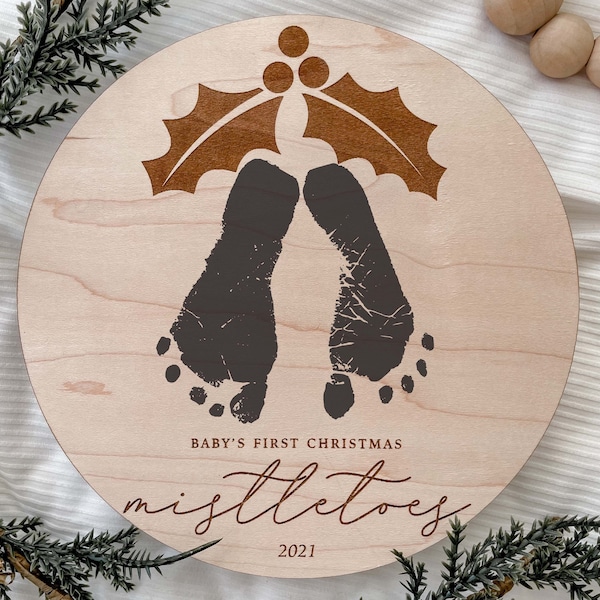 Mistletoes Baby First Christmas Footprint Art | 2023 Christmas Keepsake | Gift For New Baby | My First Christmas Sign | Baby Christmas Prop