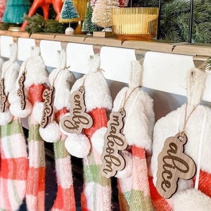 Christmas Stocking Name Tags | Personalized Wood stocking Tags | Custom Gift Name Tags | Name Ornament | Holiday Name Tag | Wood Name Card