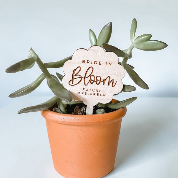 Bride In Bloom Plant Tag Favor | Bridal Shower Favor | Mini Succulent Favor | Bridal Shower | Wooden Personalized Plant Tags | Let Love Grow