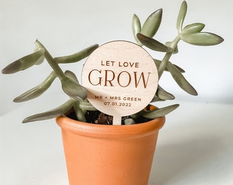 Let Love Grow Plant Tag Favor | Wedding Favor | Mini Succulent Favor | Bridal Shower | Wooden Personalized Plant Tags | Succulent Favor