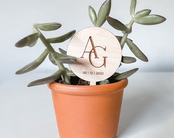 Wedding Initial Plant Tag Favor | Wedding Favor | Mini Succulent Favor | Bridal Shower | Wooden Personalized Plant Tags | Engagement Party