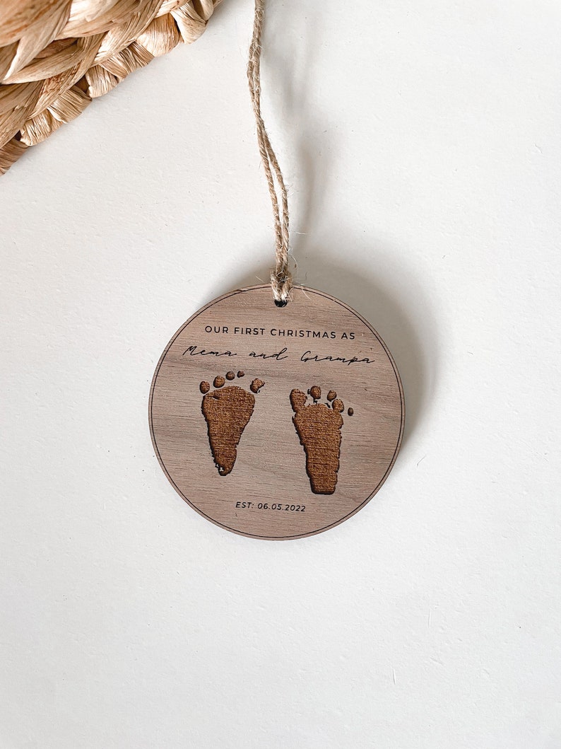First Time Grandparents Ornament | Newborn FootPrint Keepsake | Baby Announcement Ideas | First Christmas Ornament 2024 | Grandparent Gift image 3
