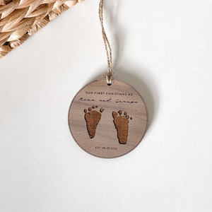 First Time Grandparents Ornament | Newborn FootPrint Keepsake | Baby Announcement Ideas | First Christmas Ornament 2024 | Grandparent Gift image 2