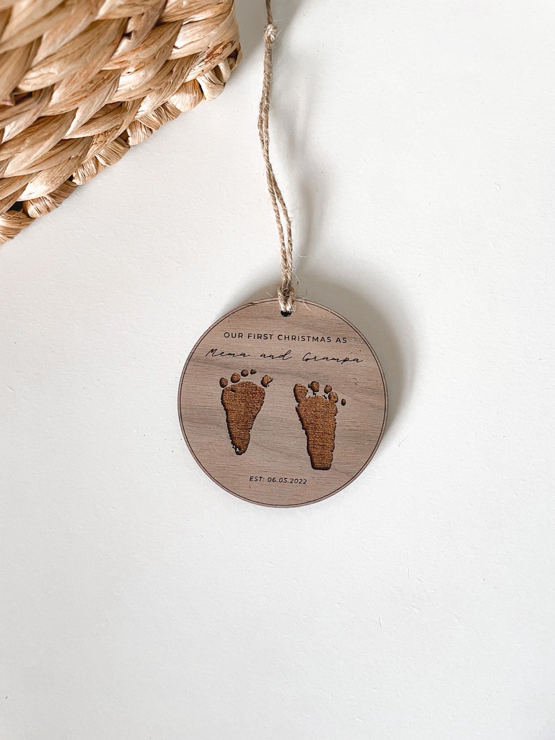 First Time Grandparents Ornament | Newborn FootPrint Keepsake | Baby Announcement Ideas | First Christmas Ornament 2024 | Grandparent Gift image 2