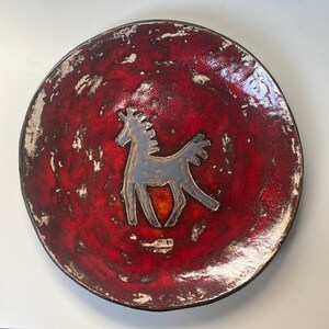 Beautiful ceramic decorative platter, Horse, Large serving plate, Stoneware Dish Housewarming Gift handmade Pottery unique serveware, signed