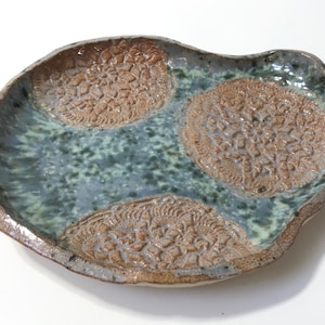 Handmade Serving Platter, Serving Tray, Stoneware Dish, Lace motif, Housewarming Gift handmade Pottery, unique serveware Ceramic plate