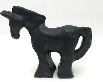 Black horse figurine - beautiful unique porcelain small horse, very decorative, handmade, signed art work, lovely ceramics, perfect gift