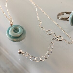Blue lagoon unjusual set of pendant and ring elegant porcelain necklace pendants porcelain jewelry modern unique gift image 4
