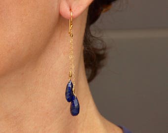 Grade AAA Lapis Lazuli earrings on Gold