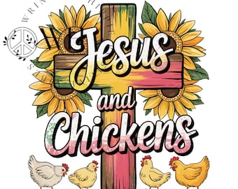 Jesus och kycklingar PNG, sublimeringsdesign (digital nedladdning)