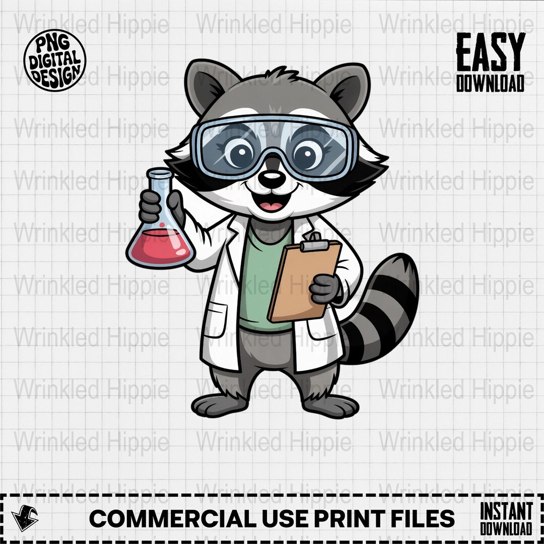 Scientist Raccoon PNG: Cartoon Animal Clipart, Lab Coat (digital ...