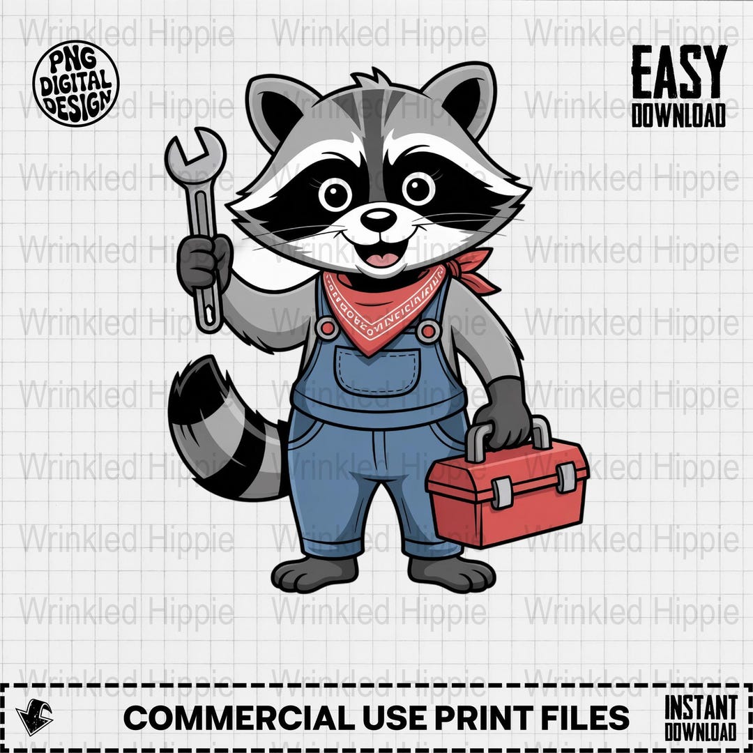 Mechanic Raccoon Sticker Cartoon Raccoon Mechanic PNG: Wrench & Toolbox Image (digital File) - Etsy