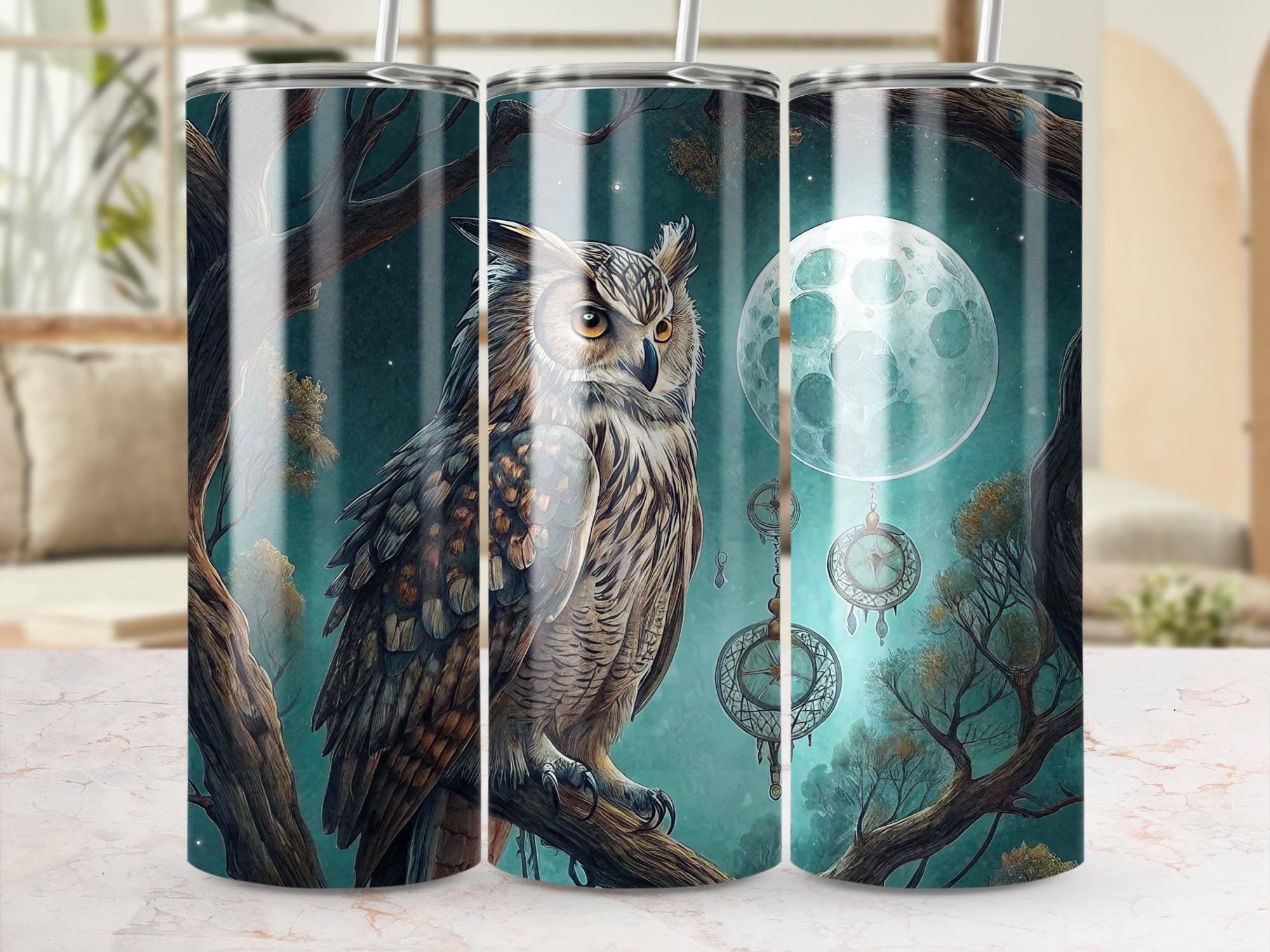 Owl and Moon Tumbler Wrap, Night Sky PNG (Digital Download)