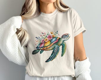 Floral Sea Turtle PNG, Colorful Boho Turtle Clipart (Digital Download)