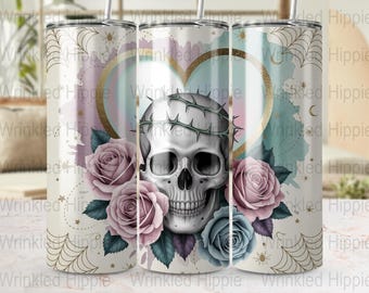 Skull Rose 20oz Tumbler Wrap: Gothic Sublimation Design (Digital Download