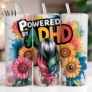 Diseño de envoltura para vaso delgado de 20 oz con tecnología de ADHD Awareness, PNG neurodivergente, diseño de sublimación, descarga digital SOLAMENTE