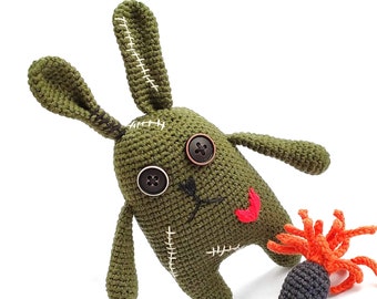 Crochet zombie bunny Handmade crochet rabbit Creepy VOODOO doll plush Cute Halloween amigurumi