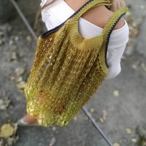 Handmade Cotton Net Tote Bag: Mustard Reusable Produce Bag