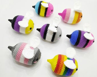 Pride plush bee Crochet LGBTQ flag bee Bisexual plushie Nonbinary Demigirl Pansexual Lesbian Asexual bee plush