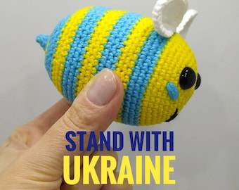 Stand with Ukraine plush bee Ukraine toy Crochet Ukraine flag bee Blue and yellow bumble bee