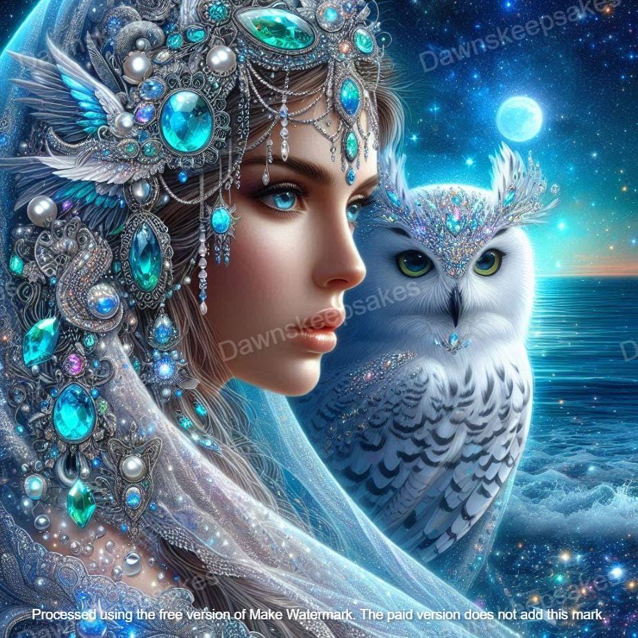 Woman and Owl Cross Stitch Pattern: Fantasy Cosmic Gift (PDF Pattern)