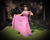 Fabulous Vintage 1970s Pink Sequin Chiffon Gown Size Small