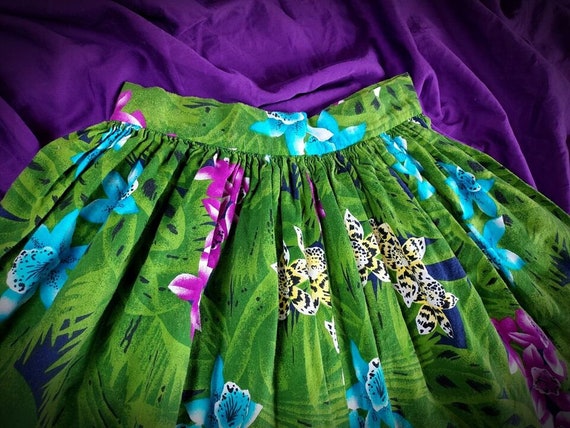 Tiki Hawaiian A Line Cotton Skirt Sz XS Green Flo… - image 4