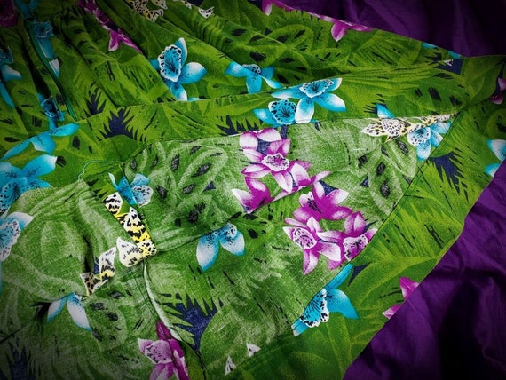 Tiki Hawaiian A Line Cotton Skirt Sz XS Green Flo… - image 2