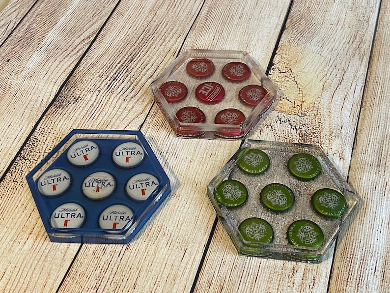 Beer Bottle Cap Coasters Epoxy Art Etsy