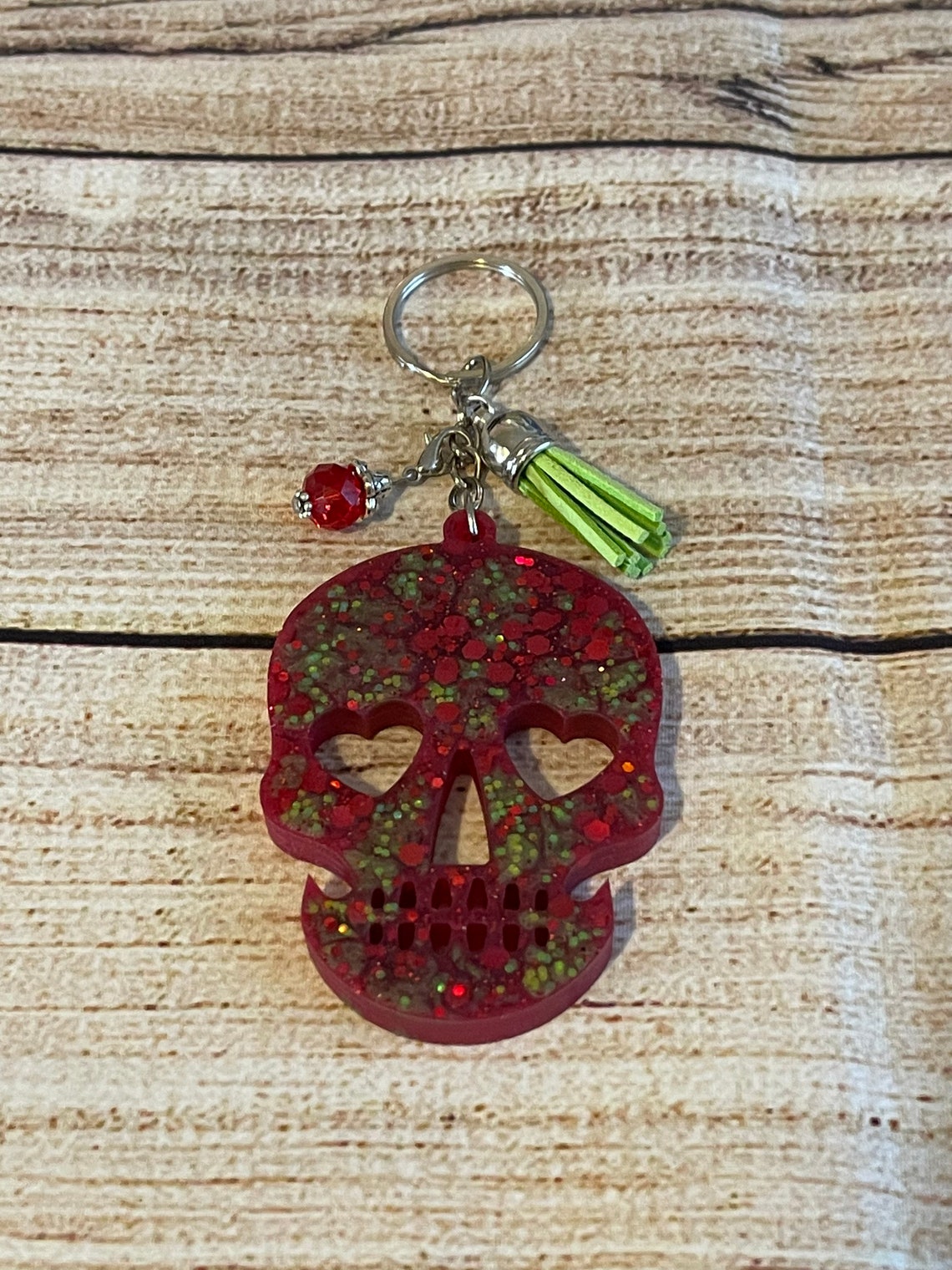 Epoxy Sugar Skull Keychain Resin Art Handmade Etsy