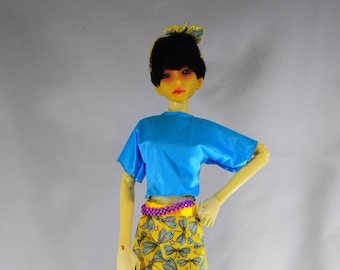 60cm BJD Doll Outfit: Dragonfly Skirt, Chunky Knit Sweater