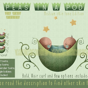 Two Peas in a Pod PNG, Medium Skin Tone, Create Stickers, Print files, T-Shirt design, birth announcements, Baby png, Twins, Cute Hand Drawn