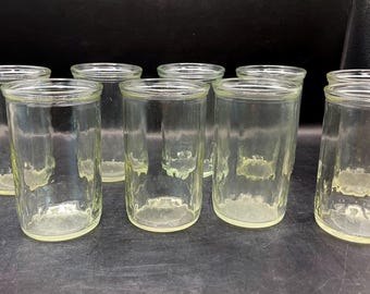 Vintage (Lot of 9) Clear Glass Jelly Jar Glasses  Diamond Pattern Bases
