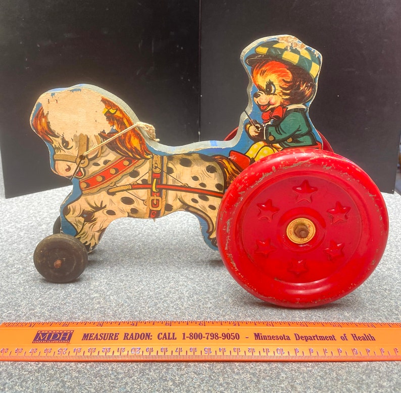 Vintage the Gong Bell Mfg Co Horse/cart Pull Toy Wood Metal Etsy