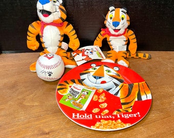 Kellogg’s Tony The Tiger Lot Plate Baseball 2 Plushies Vintage