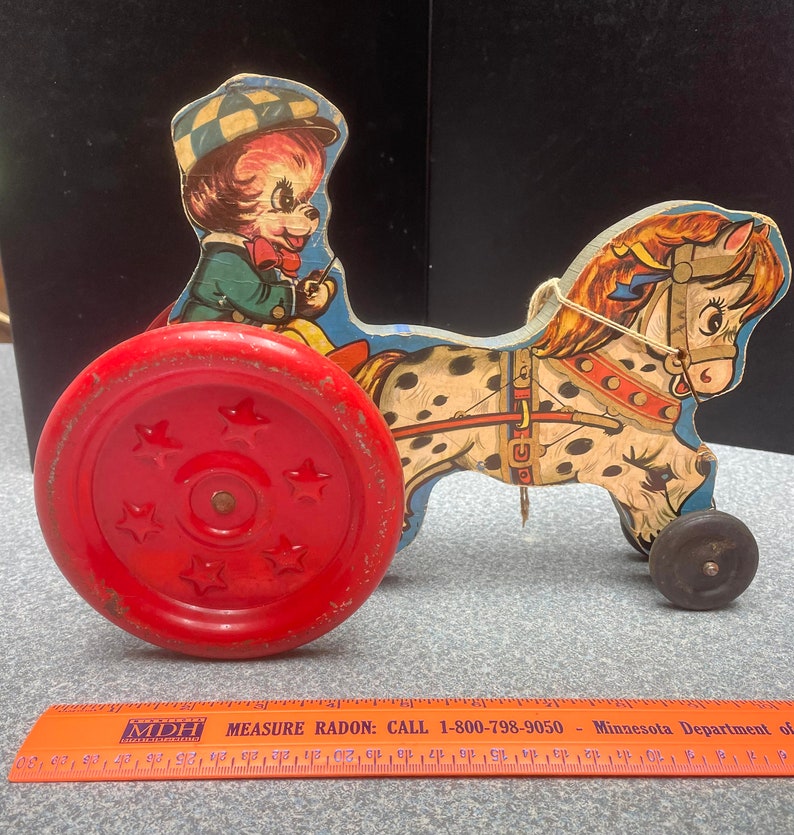 Vintage the Gong Bell Mfg Co Horse/cart Pull Toy Wood Metal Etsy