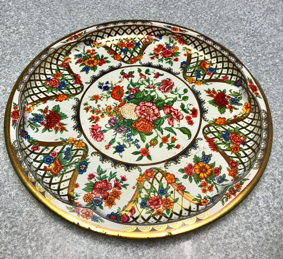 Vintage Daher Decorated Ware Flowered Metal Tray Etsy