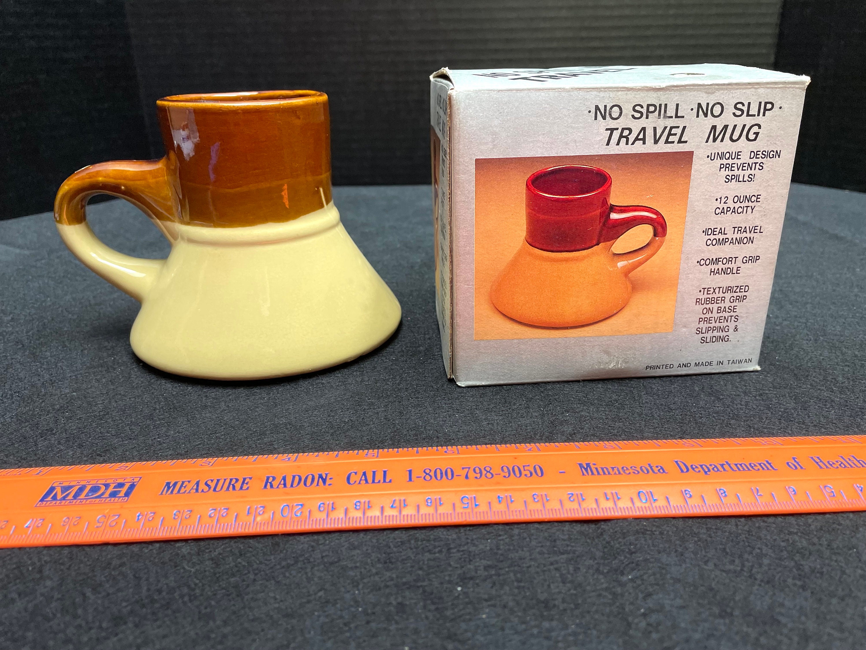Vintage Travel Coffee Mug Teacup No Spill Wide Flat Bottom 